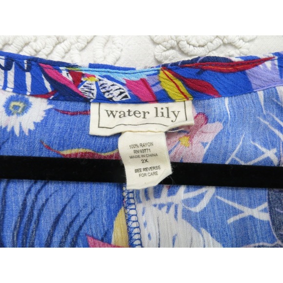 Water Lily Tropical Floral Print Sundress 2X Beach Summer Cruise Rayon Flowy - Picture 3 of 7